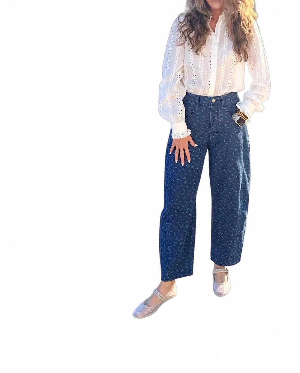 NEW EASEL dark denim barrel jeans in pink posey